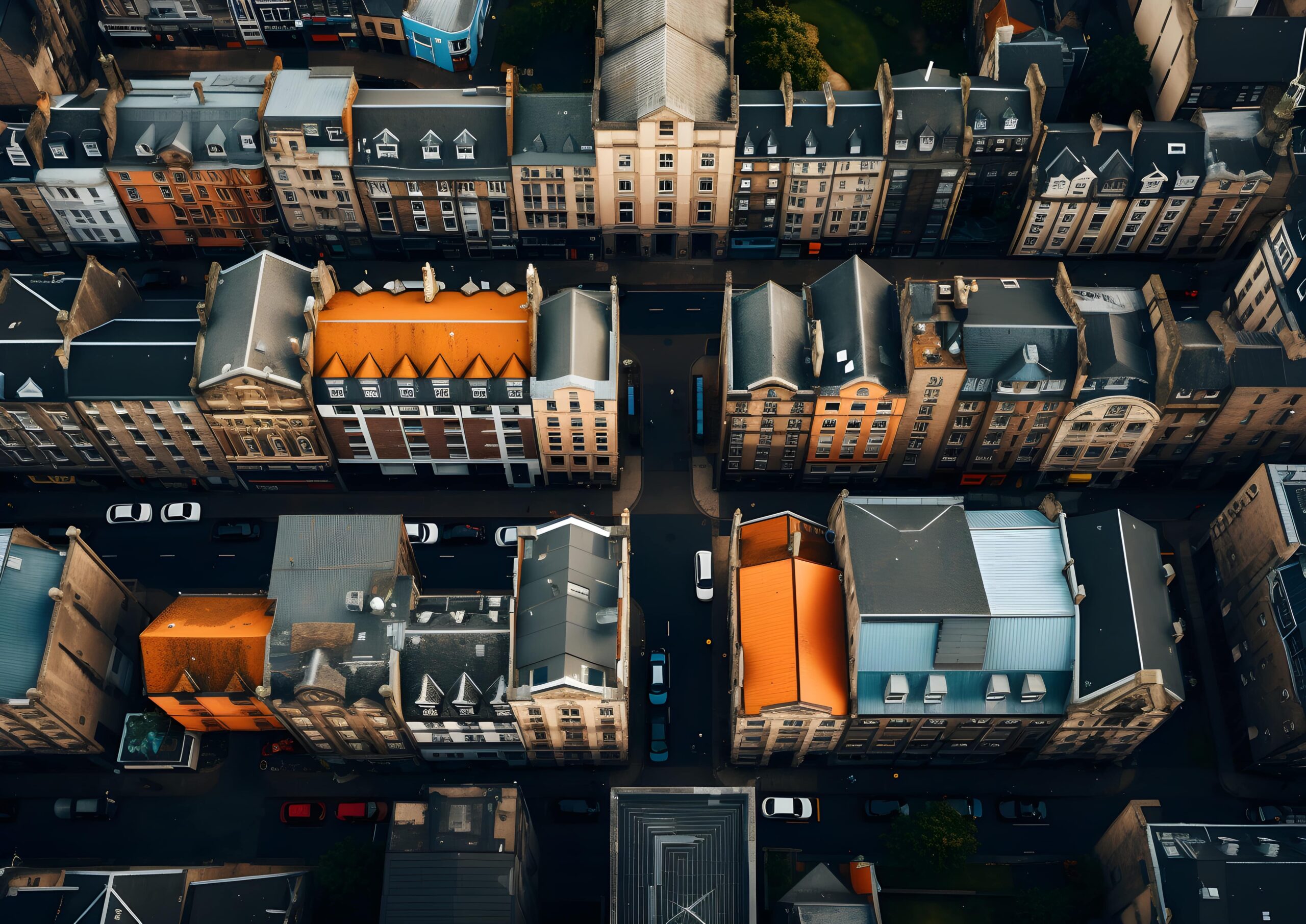 Aerial view of residential properties in the UK.